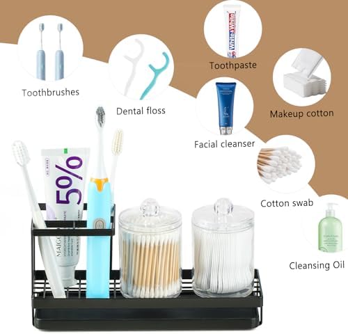 Sturdy 4 Slot Toothbrush Holder with 2 Cup Dispenser