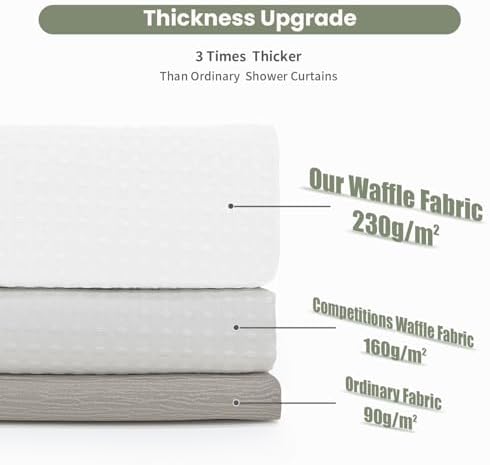Inhousolu Waffle Shower Curtain Set 72x72 White 230 GSM 14 Metal Hooks
