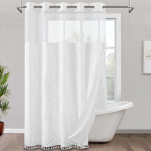 ROSERY Boho Farmhouse Shower Curtain Set with Tassel and Snap-in Liner