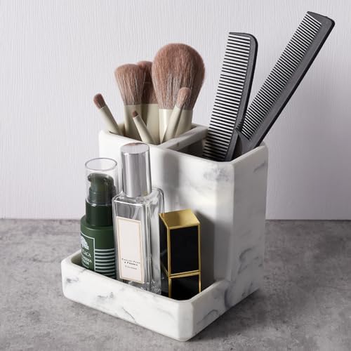 SZYRL Toothbrush Holder with 3 Compartment Storage