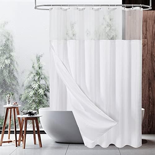 MitoVilla White Waffle Shower Curtain Set with Liner 1