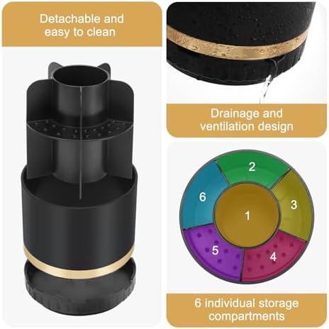 GFWARE Rotating Black Toothbrush Holder with 6 Slots