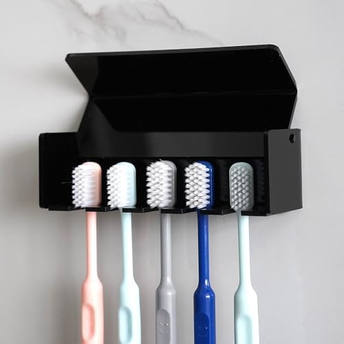 5 Slots Wall Mount Toothbrush Holder with Cover Black