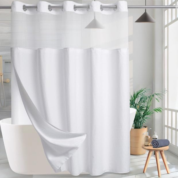 KONZENT Fabric Shower Curtain with Snap In Liner - 54 x 74