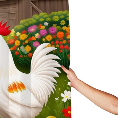 OXJOIIS Chicken Rooster Garden Flowers Art Shower Curtain with 12 Hooks