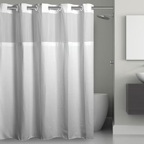 Hookless Hampton Bay 71 in Microfiber White Shower Curtain Set