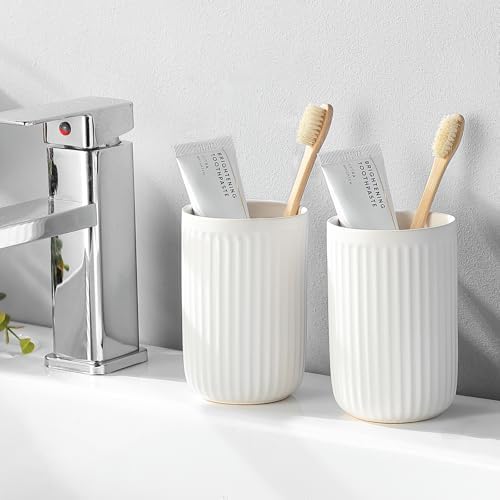 White Ceramic Toothbrush Holder Set 2Pcs