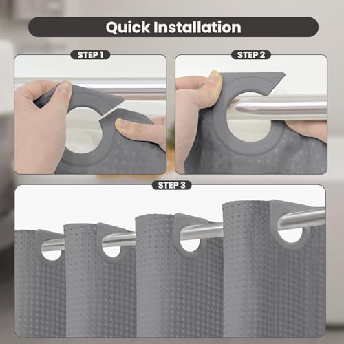 Inhousolu No Hook Waffle Shower Curtain Set - 72x78 Inch Grey