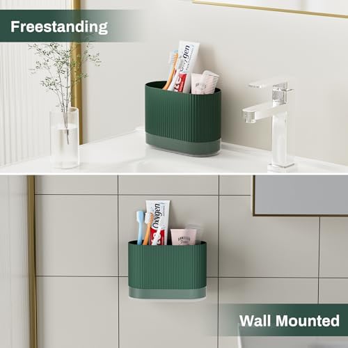 Green Kids Toothbrush Holder with Drainage and Drip Tray