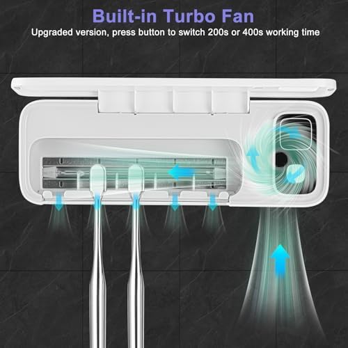 ECTEST Wall Mounted Toothbrush Holder with UV Light 5 Slots Rechargeable Sanitizing Case