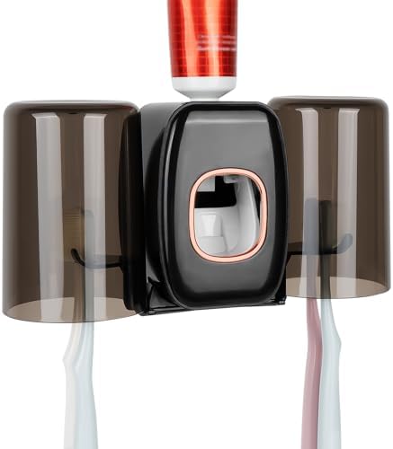 LUEXBOX 4 Slots Wall Mounted Toothbrush Holder with Cover - Black