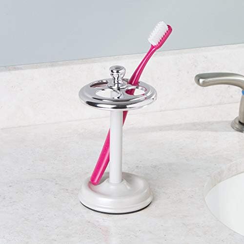 InterDesign York Collection Toothbrush Holder - 4 Slots Chrome Pearl White
