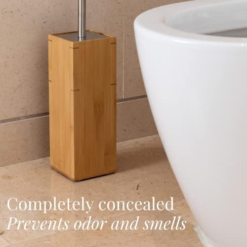 GOBAM Bamboo Toilet Bowl Cleaner with Holder - Hidden Stainless Steel Brush