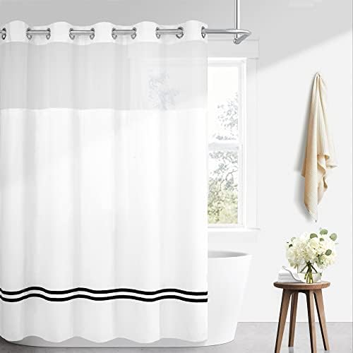 River Dream Sheer Fabric Shower Curtain Set with Liner 71x74 Inch White