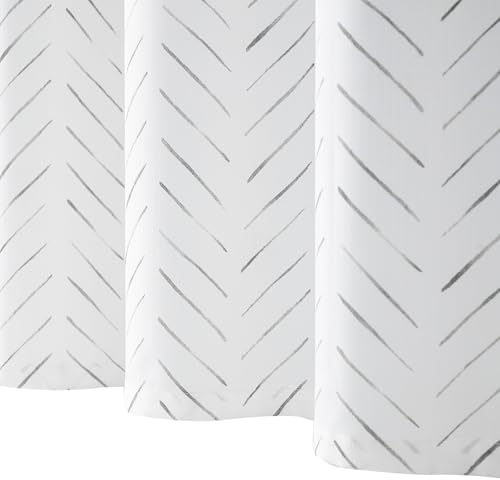 Jinchan Extra Long Grey White Shower Curtain with 12 Hooks 70x84 Inches