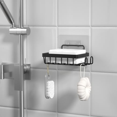 Adhesive Soap Bar Holder with 2 Hooks for Shower Wall 1