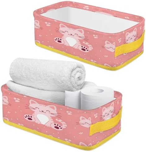 Cute Cat Toilet Tank Topper Paper Basket with Handles
