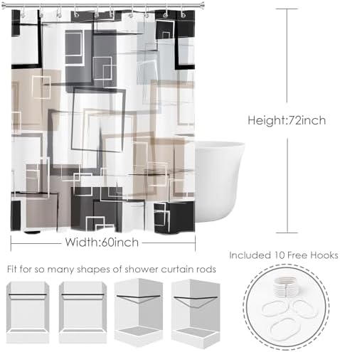 MEUNEAR Black and Tan Geometric Shower Curtain Set 1