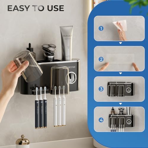 VNYIFAN 4 in 1 Toothbrush Holder Set with 6 Slots and 2 Cups