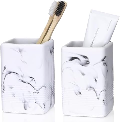 2PCS Resin Toothbrush Holder Set with Marble Design