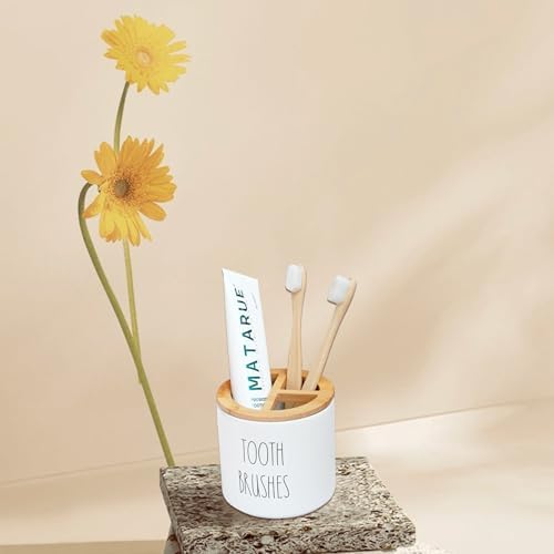 CHONIC Farmhouse Toothbrush Holder with Bamboo Lid