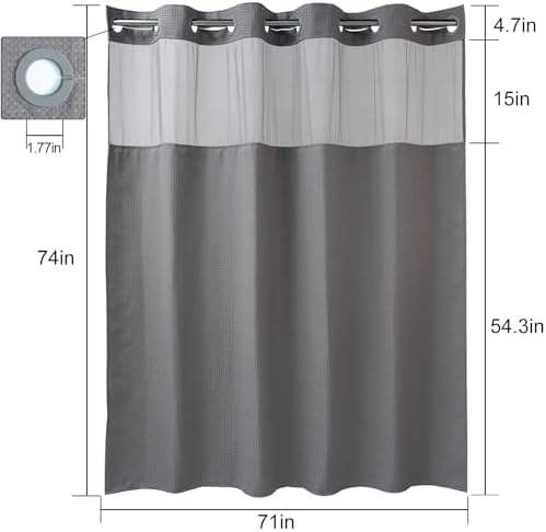 AMM No Hook Waffle Weave Shower Curtain with Snap in Liner Set Gray