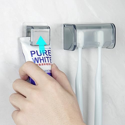 LUEXBOX Wall Mounted Toothbrush Holder with Cover and Clip