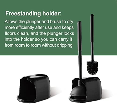Eyliden 2 in 1 Toilet Plunger and Brush Set with Holder Black