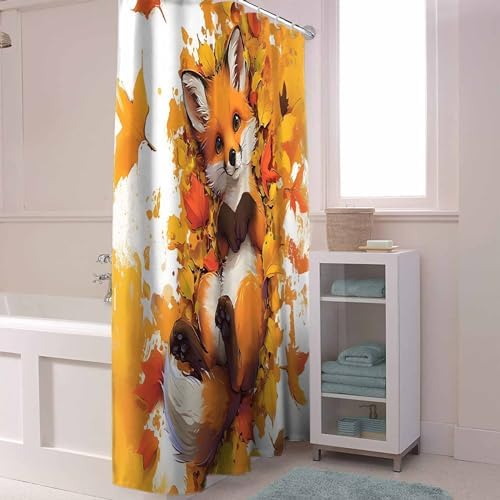 Funnywall88 72 Maple Leaf Fox Shower Curtain Set with Hooks