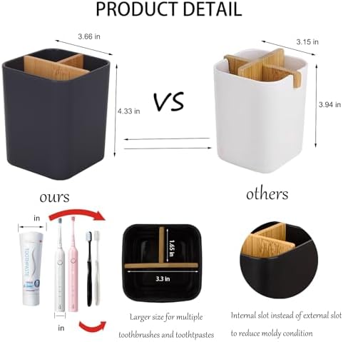 Cool Grey Bamboo Toothbrush Holder with 3 Slots