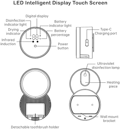 ZEZHOU Toothbrush Cleaner Dryer for Bathroom - Auto Sensor LED Display