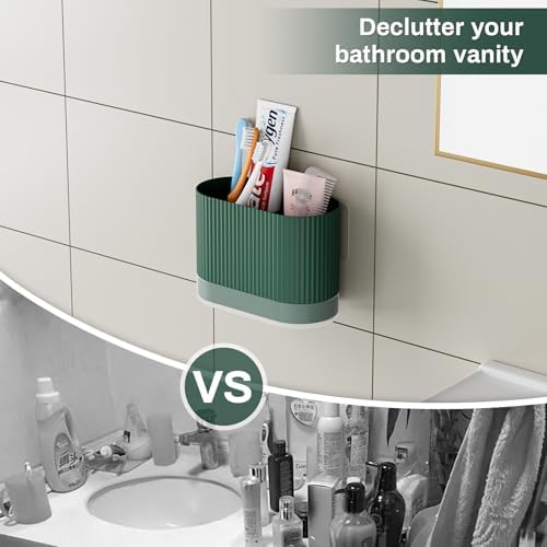 Green Kids Toothbrush Holder with Drainage and Drip Tray