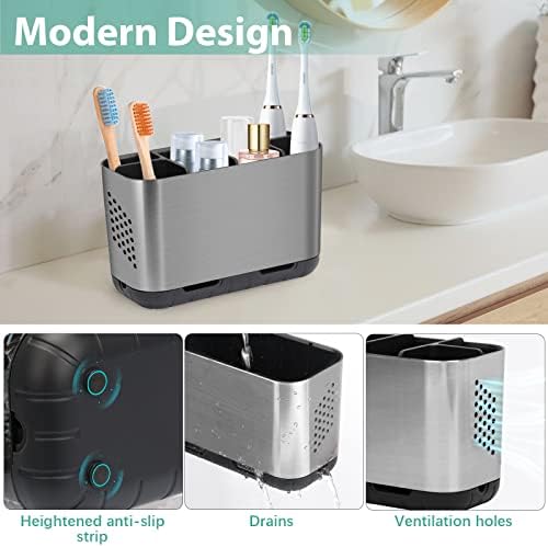 Boperzi Brushed Nickel Toothbrush Holder with Drain