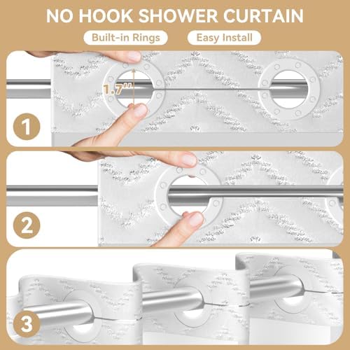 Aikku No Hook Shower Curtain Set with Mesh Top