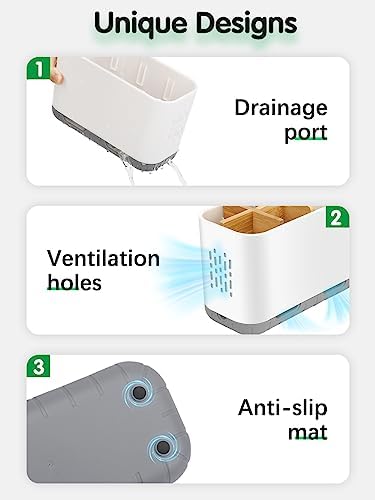 GFWARE Bamboo Toothbrush Holder with Drainage and Ventilation