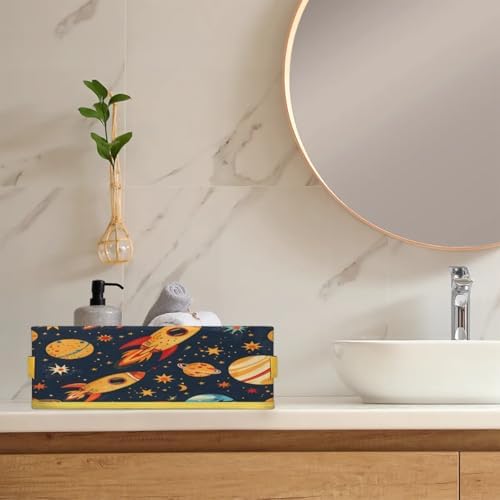 Space Planet Rockets Toilet Paper Basket with Handles 1
