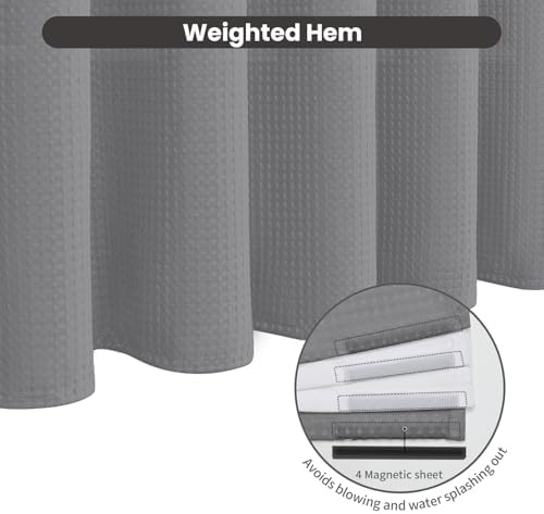 Inhousolu No Hook Waffle Shower Curtain Set - 72x78 Inch Grey