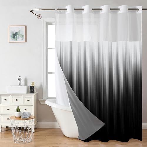 QeHoelyfe Ombre Black Shower Curtain with Snap Liner