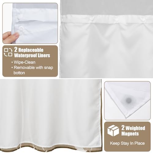 Likiyol Brown Ombre Shower Curtain Set with Snap Liner Waterproof and See Through