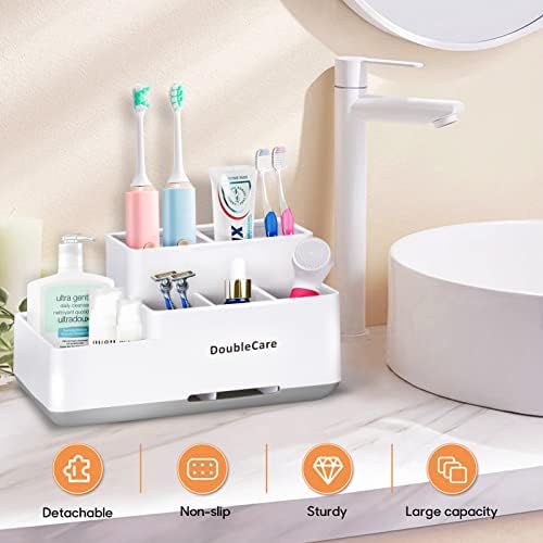 DoubleCare Toothbrush Holder with 5 Compartments Anti-Slip Multifunctional Bathroom Organizer