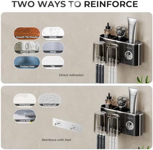 VNYIFAN 4 in 1 Toothbrush Holder Set with 6 Slots and 2 Cups