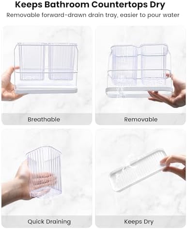KONE Clear Toothbrush Holders for Bathroom with 2 Cups