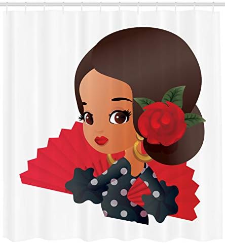 Ambesonne Spanish Shower Curtain with Chibi Flamenco Girl and Rose Design