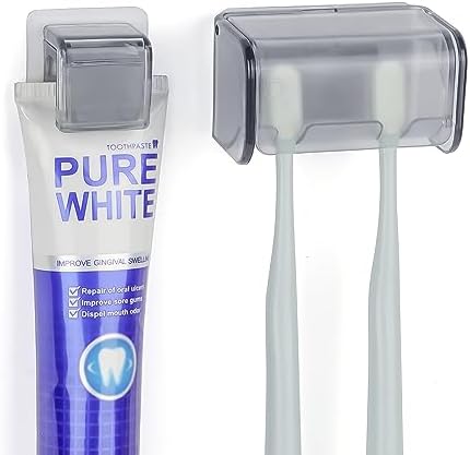LUEXBOX Wall Mounted Toothbrush Holder with Cover and Clip