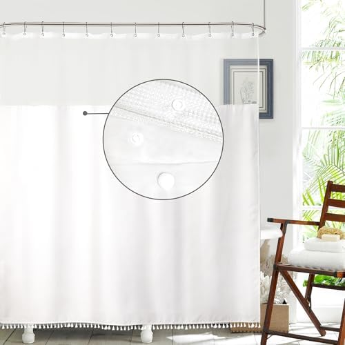 Riyidecor White Tassel Waffle Shower Curtain Set