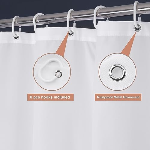 UFRIDAY 48x72 Inch White Shower Curtain with 8 Hooks