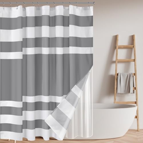 Tranqun Boho Farmhouse Shower Curtain Set with Tassel and Clear Liner