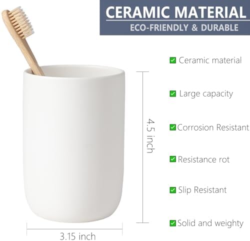 Ceramic Toothbrush Holder Set - 2Pcs White Bathroom Tumbler Cups