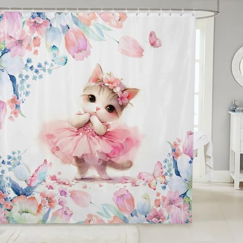 Feelyou Kids Kawaii Cat Shower Curtain Set