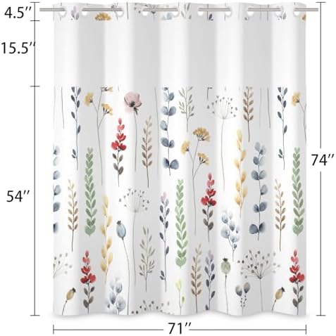 DASHAN Floral Shower Curtain with Snap-in Liner